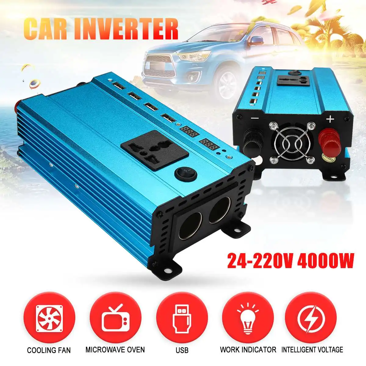 3000W/4000W LED 4USB Solar Power Inverter 12V/24V DC to 110v/220V AC 50Hz Sine Wave Converter Overload High Voltage Protection
3000W/4000W LED 4USB Solar Power Inverter 12V/24V DC to 110v/220V AC 50Hz Sine Wave Converter Overload High Voltage Protection