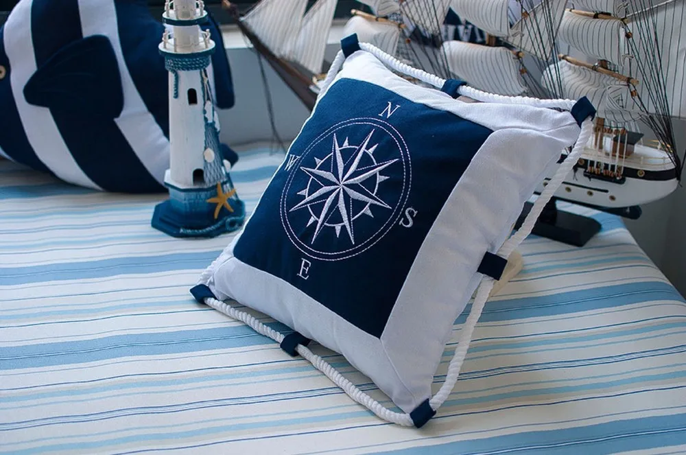 Decorative Pillows Mediterranean Furnishing Navy Sea Anchor Pillow Case Canvas For Compass Embroidery Cushion cover 20