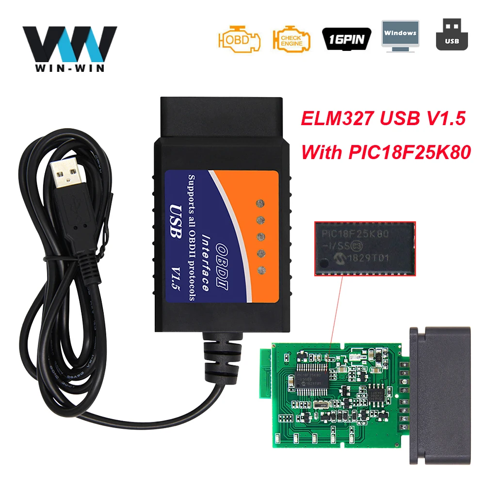ELM327 V1.5 USB CH340 для ПК Windows PIC18F25K80 ELM 327 V 1 5 автомобильный диагностический инструмент