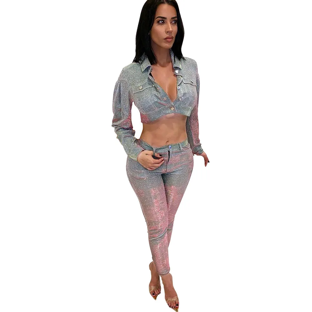 2019 Fashion Sequin Women Crop Top 2 Two Piece Set Outfit Button Long Sleeve Calf-Length Pants Sexy Club Party Sparkly Coveralls
2019 Fashion Sequin Women Crop Top 2 Two Piece Set Outfit Button Long Sleeve Calf-Length Pants Sexy Club Party Sparkly Coveralls