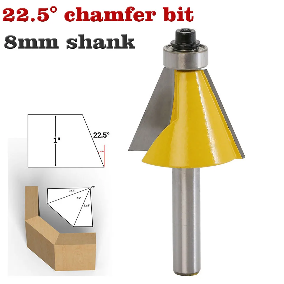 1pc 8mm Shank 22.5 Degree Chamfer & Bevel Edging Router Bit woodworking cutter bits | Инструменты