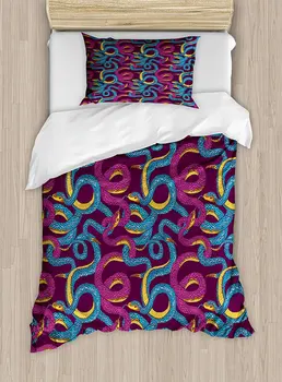Animal Duvet Cover Set, Hand Drawn Style Pattern with Snakes Swirled Tangled Bodies Exotic Reptiles, 4 Piece Bedding Set
Animal Duvet Cover Set, Hand Drawn Style Pattern with Snakes Swirled Tangled Bodies Exotic Reptiles, 4 Piece Bedding Set