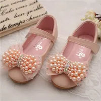Childrens Shoes New Leather Shoes Girl Princess Shoes Sweet Girls Shoes Pearls Bowknot Dress Flats Pink Sapatos Menina 19-34# image