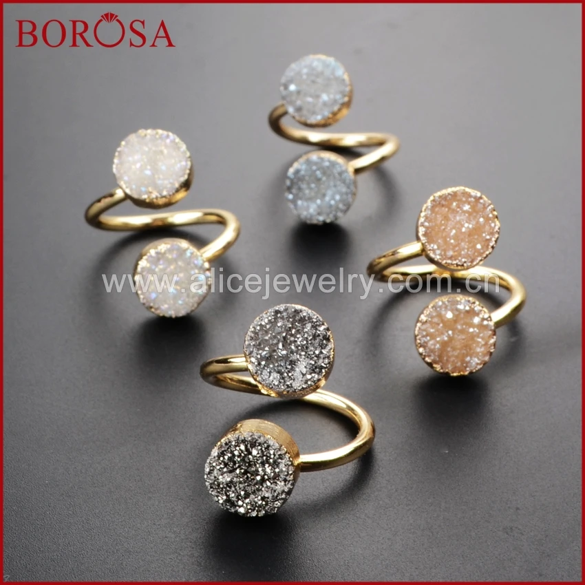 BOROSA Two Natural Crystal Druzy Titanium Drusy Wrap Gold Color Ring Jewelry Free Shipping for Women G1155
BOROSA Two Natural Crystal Druzy Titanium Drusy Wrap Gold Color Ring Jewelry Free Shipping for Women G1155
