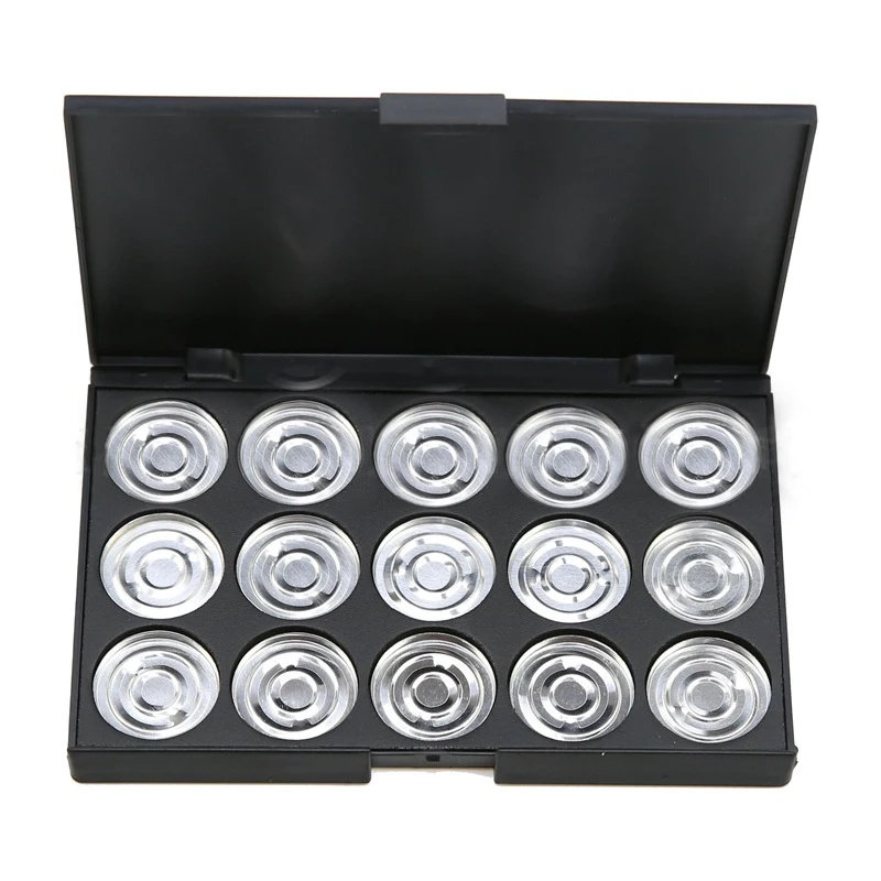 26mm Empty Cosmetic Makeup Eyeshadow Aluminum Palette DIY Pans Case Box 15Grids
26mm Empty Cosmetic Makeup Eyeshadow Aluminum Palette DIY Pans Case Box 15Grids