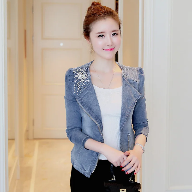New Fashion Women Korean Type Long Sleeve Beading Western Style Jeans Denim Coats Jackets
New Fashion Women Korean Type Long Sleeve Beading Western Style Jeans Denim Coats Jackets