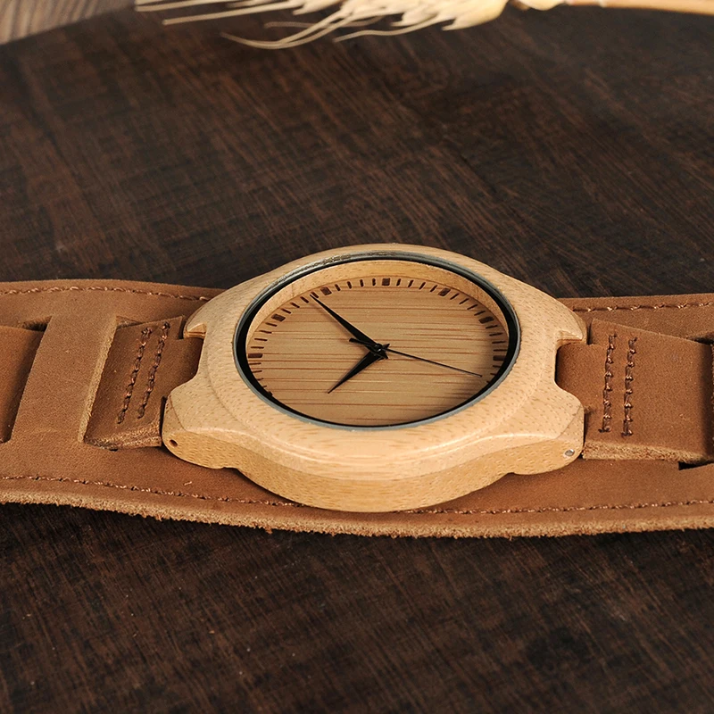 BOBO BIRD Men's Bamboo Leather Cuff Strap Watch BOBO BIRD Men's Bamboo Leather Cuff Strap Watch