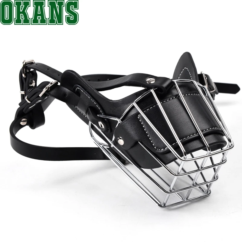 1pc Dog Muzzle Metal Wire Basket Leather Anti-bite Masks Mouth Cover Bark Chew Pet Breathable Safety Mask | Инструменты