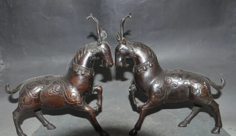 9" Lucky Old Chinese Feng Shui bronze Animal Success Horse WarHorse Statue Pair
9" Lucky Old Chinese Feng Shui bronze Animal Success Horse WarHorse Statue Pair
