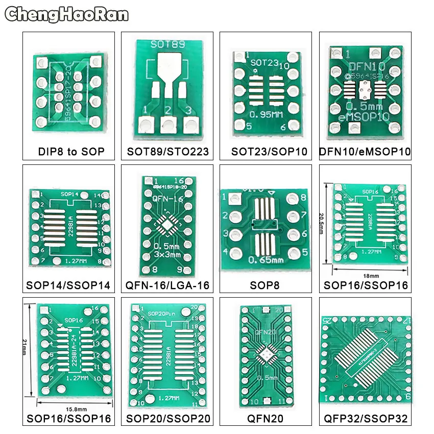 ChengHaoRan SOT89 SOT23 SOP8 SOP14 SOP16 SSOP20 32 to DIP PCB Transfer Board DIP 8/10/16/20 Pin Board Pitch Adapter Keysets
ChengHaoRan SOT89 SOT23 SOP8 SOP14 SOP16 SSOP20 32 to DIP PCB Transfer Board DIP 8/10/16/20 Pin Board Pitch Adapter Keysets