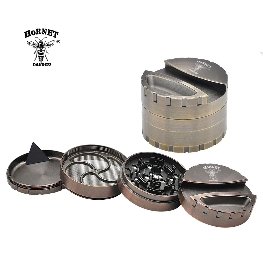 HORNET Hard Plastic 4 Parts Herb Grinder Crusher with Tobacco Storage Case-Black