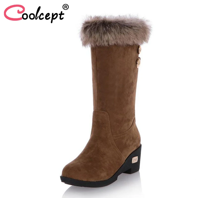 Женские полусапожки на меху CoolCept теплые зимние короткие сапоги танкетке милая