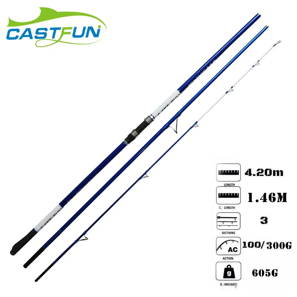 Castfun High Quality 3 Section 4.2m 100g-300g Canne a Peche Surf Rod Carbon Surf Casting Rod