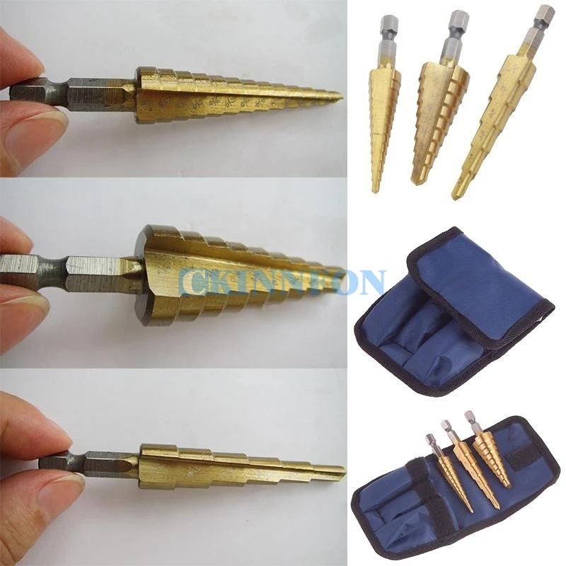 DHL 50 Set 3pc Quick-change Hex Shank larger Titanium Coated Step Drill Bit Set M2 Tool
DHL 50 Set 3pc Quick-change Hex Shank larger Titanium Coated Step Drill Bit Set M2 Tool