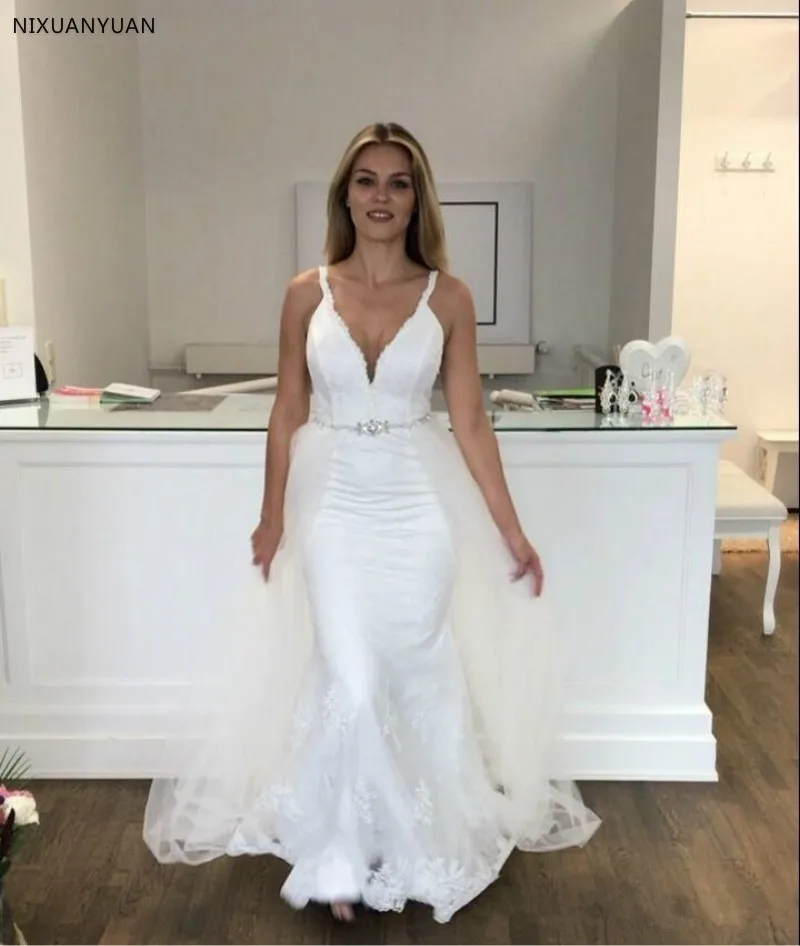 Deep V Neck Ivory 2019 Elegant Mermaid Wedding Dress Sexy Backless Bridal Gowns with Skirt Train Wedding Gowns Vestido De Noiva
Deep V Neck Ivory 2019 Elegant Mermaid Wedding Dress Sexy Backless Bridal Gowns with Skirt Train Wedding Gowns Vestido De Noiva