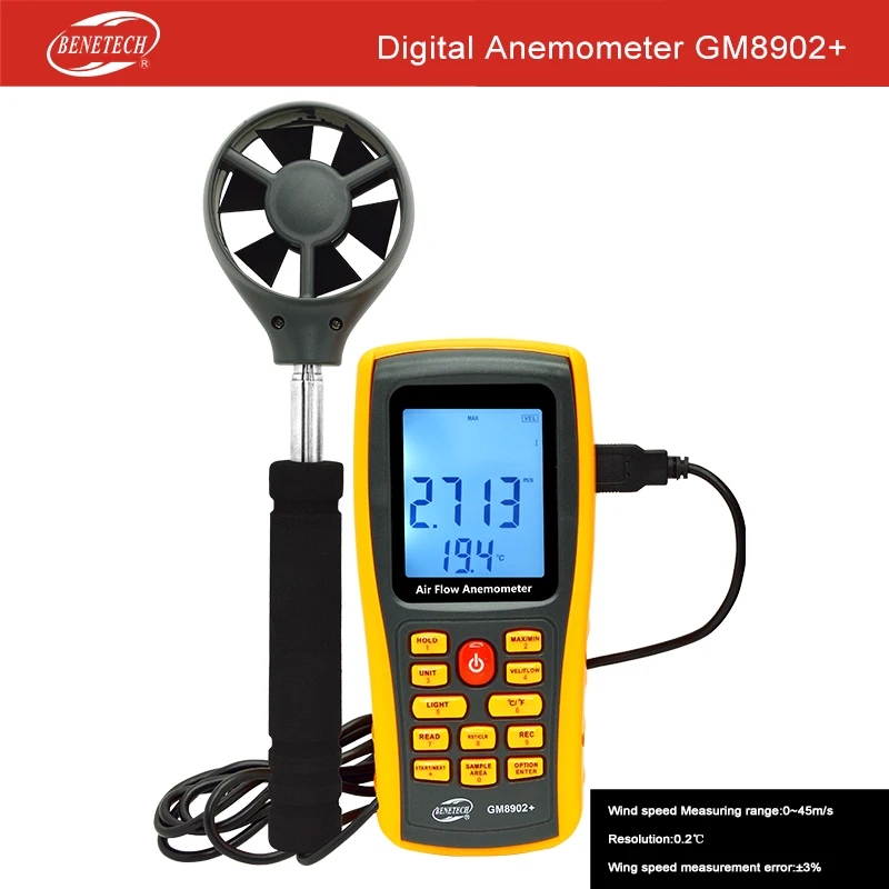 Digital Anemometer Wind Speed Meter Air Volume Ambient Temperature Tester With USB Interface
Digital Anemometer Wind Speed Meter Air Volume Ambient Temperature Tester With USB Interface
