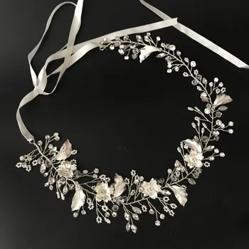 

Antique Silver Hair Vine Crown Country Style Flower And Leaves Wedding Headpiece Handmade Crystal Rhinestone Headband Tiara 2018