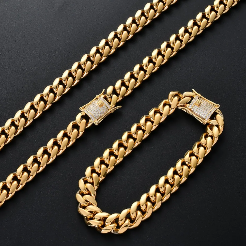 Men's Iced Out 10mm Brass CZ Clasp Stainless Steel Cuban Chain Necklace And Bracelets Hip hop Jewelry CN085
Men's Iced Out 10mm Brass CZ Clasp Stainless Steel Cuban Chain Necklace And Bracelets Hip hop Jewelry CN085