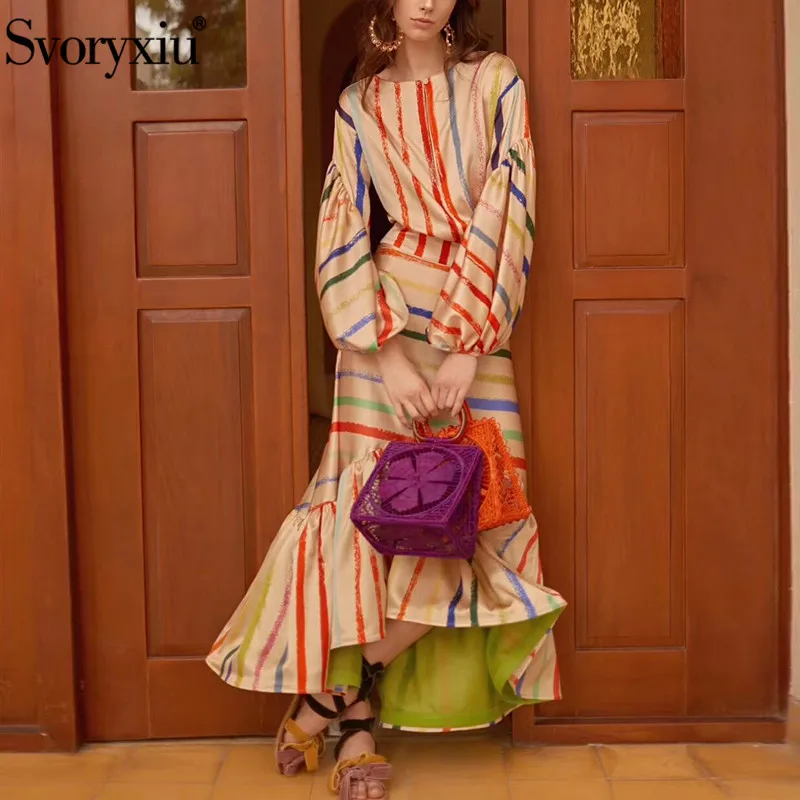 Svoryxiu Women's Summer Runway High End Skirt Suit Women's lantern Sleeve Colorful Stripe Print Blouse + Mermaid Skirt Suits
Svoryxiu Women's Summer Runway High End Skirt Suit Women's lantern Sleeve Colorful Stripe Print Blouse + Mermaid Skirt Suits
