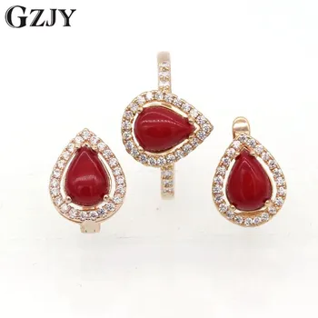 GZJY Fashion Charming WaterDrop Red Coral AAA Zircon Earrings Ring Set For Women Gold Color Wedding Party Jewelry I03-2
GZJY Fashion Charming WaterDrop Red Coral AAA Zircon Earrings Ring Set For Women Gold Color Wedding Party Jewelry I03-2