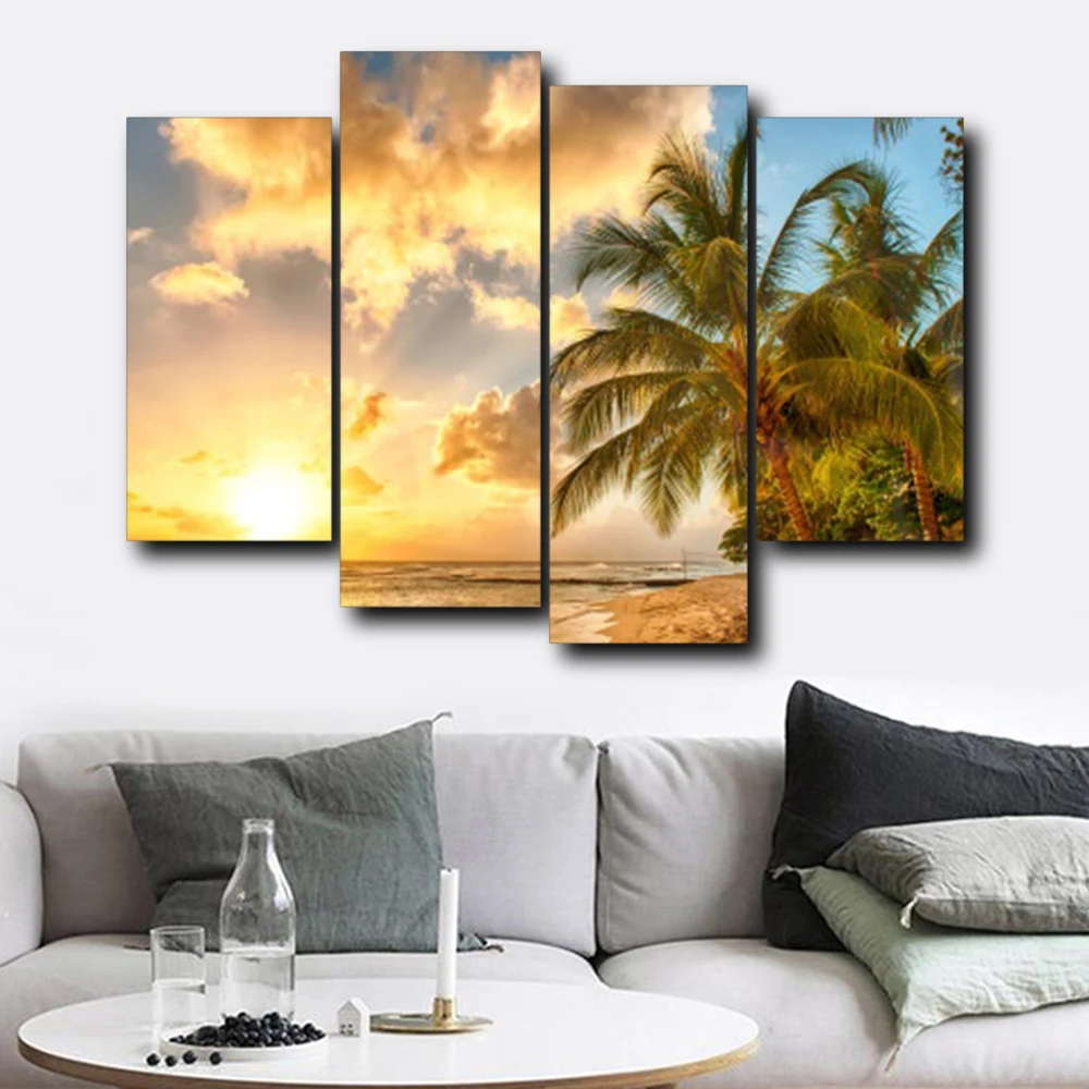 Laeacco Tropical Palm Tree Sunrise Posters and Prints Abstract Wall Art Canvas Painting Living Room Bedroom Home Decor | Дом и сад