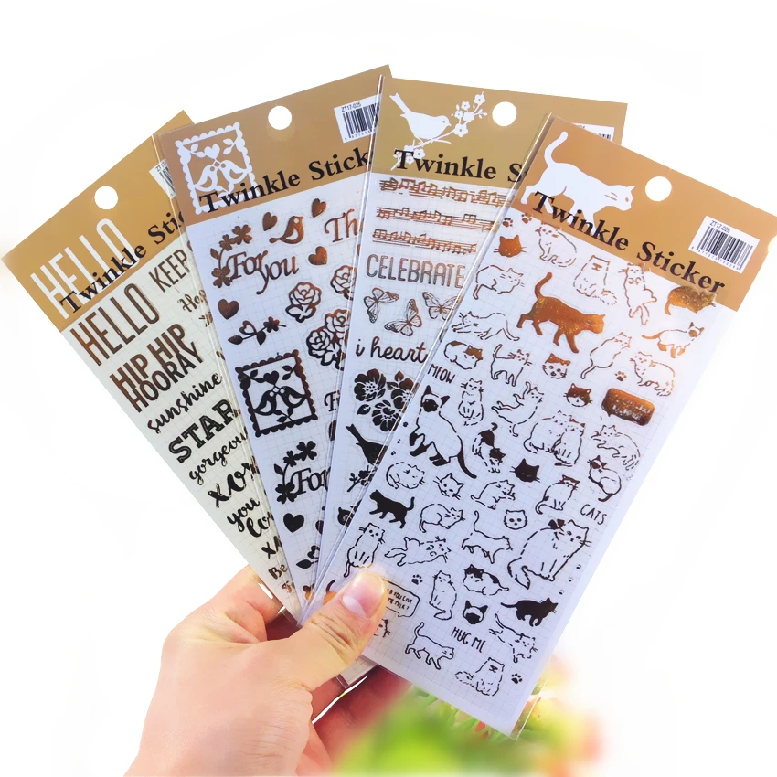 20packs/lot Fashion Gilding style twinkle sticker Kawaii cat flower letter sticker labels for diary decoration students DIY work
20packs/lot Fashion Gilding style twinkle sticker Kawaii cat flower letter sticker labels for diary decoration students DIY work