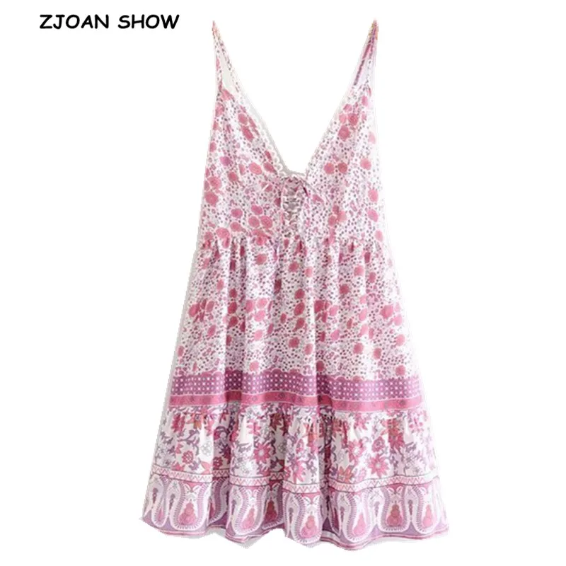 2019 New BOHO Pink Floral Print Spaghetti Strap Dress Woman Cross Lacing Up V neck Swing Sling Holiday Short Dresses Beach
2019 New BOHO Pink Floral Print Spaghetti Strap Dress Woman Cross Lacing Up V neck Swing Sling Holiday Short Dresses Beach
