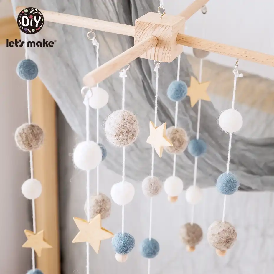 Baby Rattles Mobile Wooden Teether Kids Room Decoration Crib
