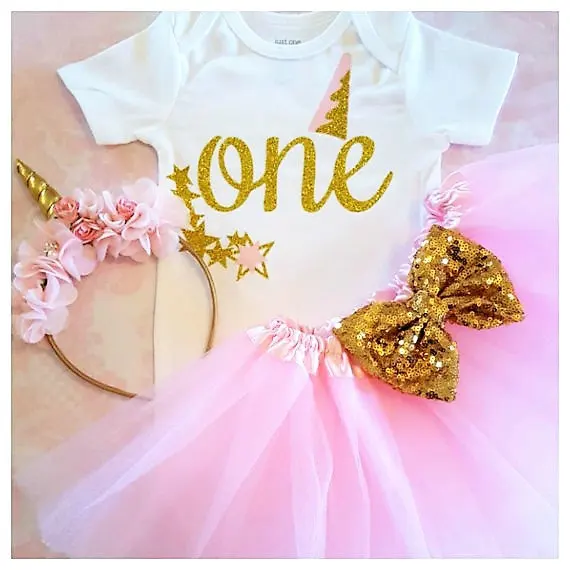 

custom name gold unicorn 1st birthday Newborn infant bodysuit onepiece Tutu Dress romper Outfit Sets baby shower party favors