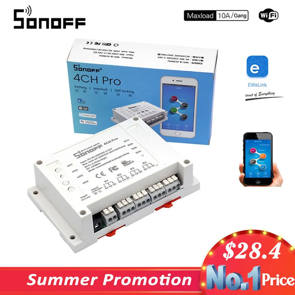 Sonoff 4CH Pro & Pro R2 Smart Wifi Switch Home 433MHz RF Wifi Light Switch 4 Gang 3 Working Modes Inching Interlock With Alexa
Sonoff 4CH Pro & Pro R2 Smart Wifi Switch Home 433MHz RF Wifi Light Switch 4 Gang 3 Working Modes Inching Interlock With Alexa