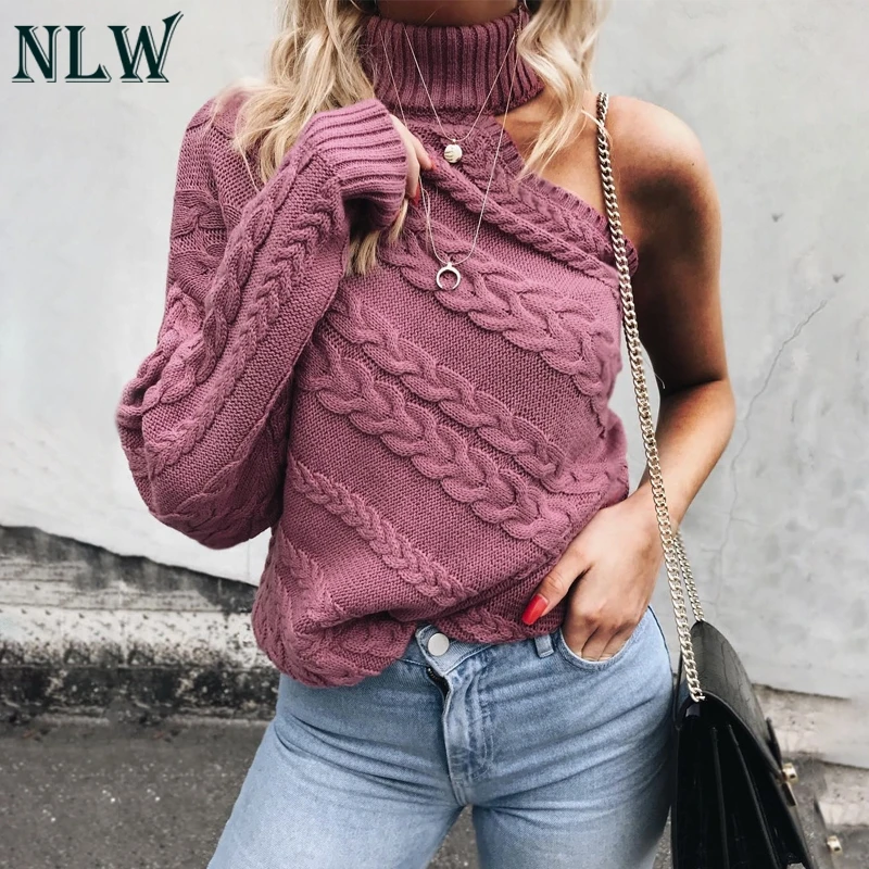NLW Turtleneck Sexy one Shoulder Knitted Sweater Women 2019 Streetwear Fashion Twist Jumper Autumn Winter Pull Sueter Mujer
NLW Turtleneck Sexy one Shoulder Knitted Sweater Women 2019 Streetwear Fashion Twist Jumper Autumn Winter Pull Sueter Mujer