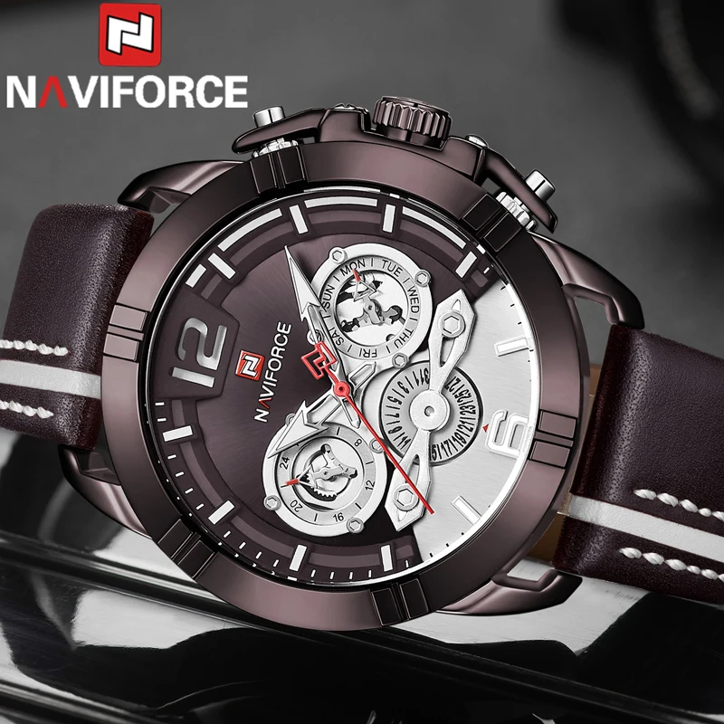 NAVIFORCE Men Wristwatch Sport Military Waterproof Man Watch Army Business Calendar Genuine Leather Strap Quartz Male Clock 9168
NAVIFORCE Men Wristwatch Sport Military Waterproof Man Watch Army Business Calendar Genuine Leather Strap Quartz Male Clock 9168