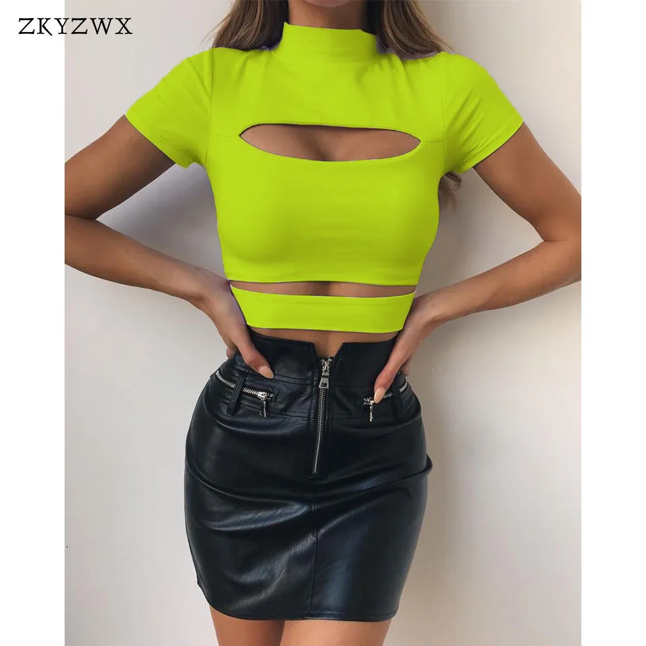 ZKYZWX Neon Color Summer Sexy Bodycon T Shirt Women Short Sleeve Turtleneck Tops Tee Fashion Streetwear Hollow Out Slim Tshirt
ZKYZWX Neon Color Summer Sexy Bodycon T Shirt Women Short Sleeve Turtleneck Tops Tee Fashion Streetwear Hollow Out Slim Tshirt