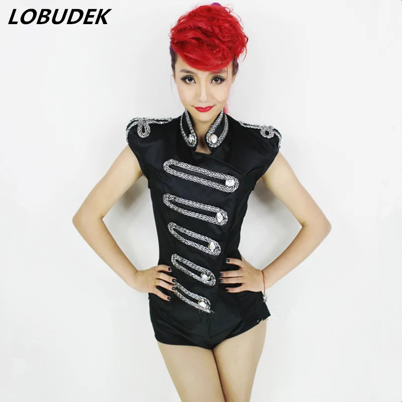 Women Dancer Military uniform Teams Jazz DS Costume Black Red Bodysuit Festival Drum Band Performance Outfit Bar Singer jumpsuit
Women Dancer Military uniform Teams Jazz DS Costume Black Red Bodysuit Festival Drum Band Performance Outfit Bar Singer jumpsuit