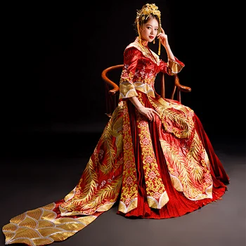 Top Quality Royal Women Wedding Cheongsam Exquisite Embroidery Chinese Bride Trailing Pleated Dress Red Noble Marriage Qipao
Top Quality Royal Women Wedding Cheongsam Exquisite Embroidery Chinese Bride Trailing Pleated Dress Red Noble Marriage Qipao