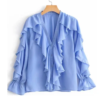 2020 Women V Neck Solid Color Ruffles Smock Blouse Female Long Sleeve Chiffon Femininas Shirt Casual Chemise Tops
2020 Women V Neck Solid Color Ruffles Smock Blouse Female Long Sleeve Chiffon Femininas Shirt Casual Chemise Tops