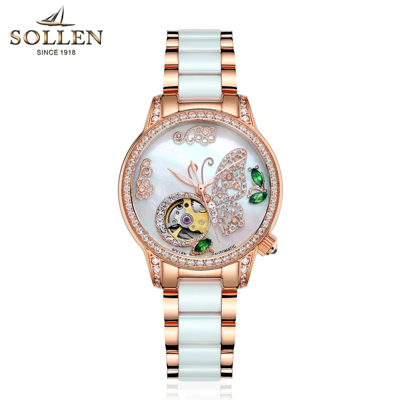 SOLLEN Top New Luxury Brand Ladies Mechanical Watch Butterfly Ceramic Strap Emeralds Women Wrist Watches Relogios Feminino
SOLLEN Top New Luxury Brand Ladies Mechanical Watch Butterfly Ceramic Strap Emeralds Women Wrist Watches Relogios Feminino