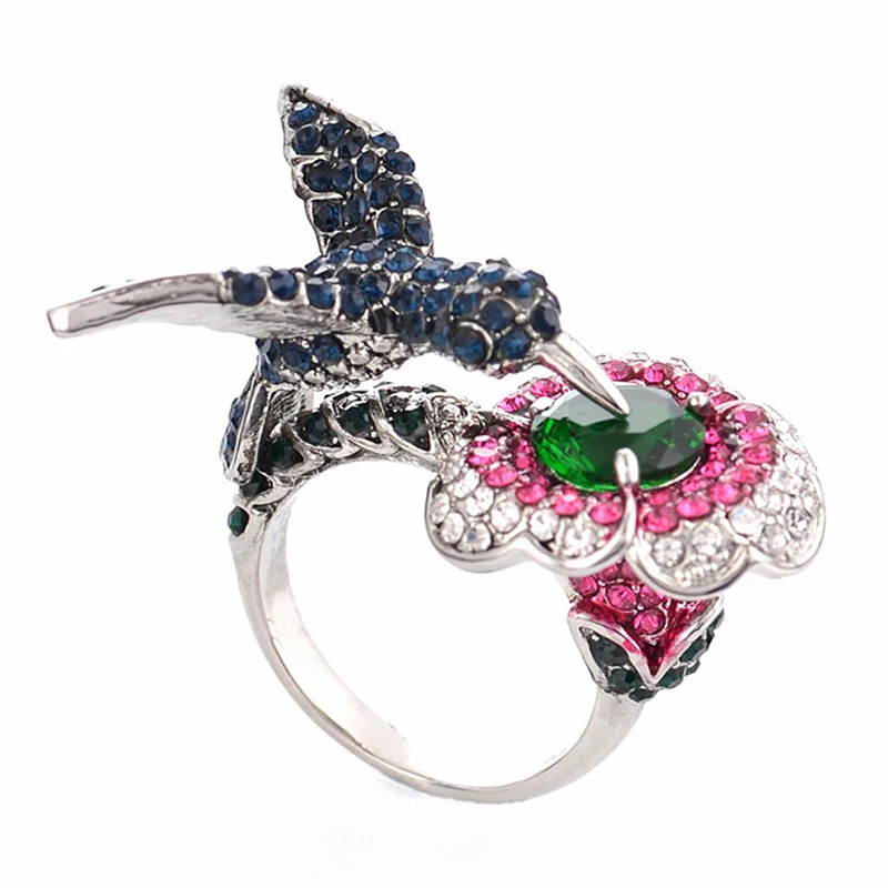 Fashion Women's Silver Plated Crystal Rhinestones Bird Flower Ring Hummingbirds Animal Wedding Ring Engagement Boho Jewelry Gift
Fashion Women's Silver Plated Crystal Rhinestones Bird Flower Ring Hummingbirds Animal Wedding Ring Engagement Boho Jewelry Gift