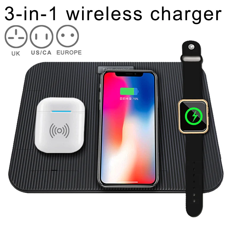 Wireless Charger 3 in 1 Charging Portable for Apple Watch iPhone 8 XS XR Mobile Phone SL@88
Wireless Charger 3 in 1 Charging Portable for Apple Watch iPhone 8 XS XR Mobile Phone SL@88