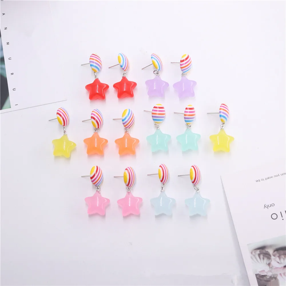 Lovely Candy color Star Studs Earrings Resin Rainbow Button Funny Star Earrings For women Unique Party Jewelry gift
Lovely Candy color Star Studs Earrings Resin Rainbow Button Funny Star Earrings For women Unique Party Jewelry gift
