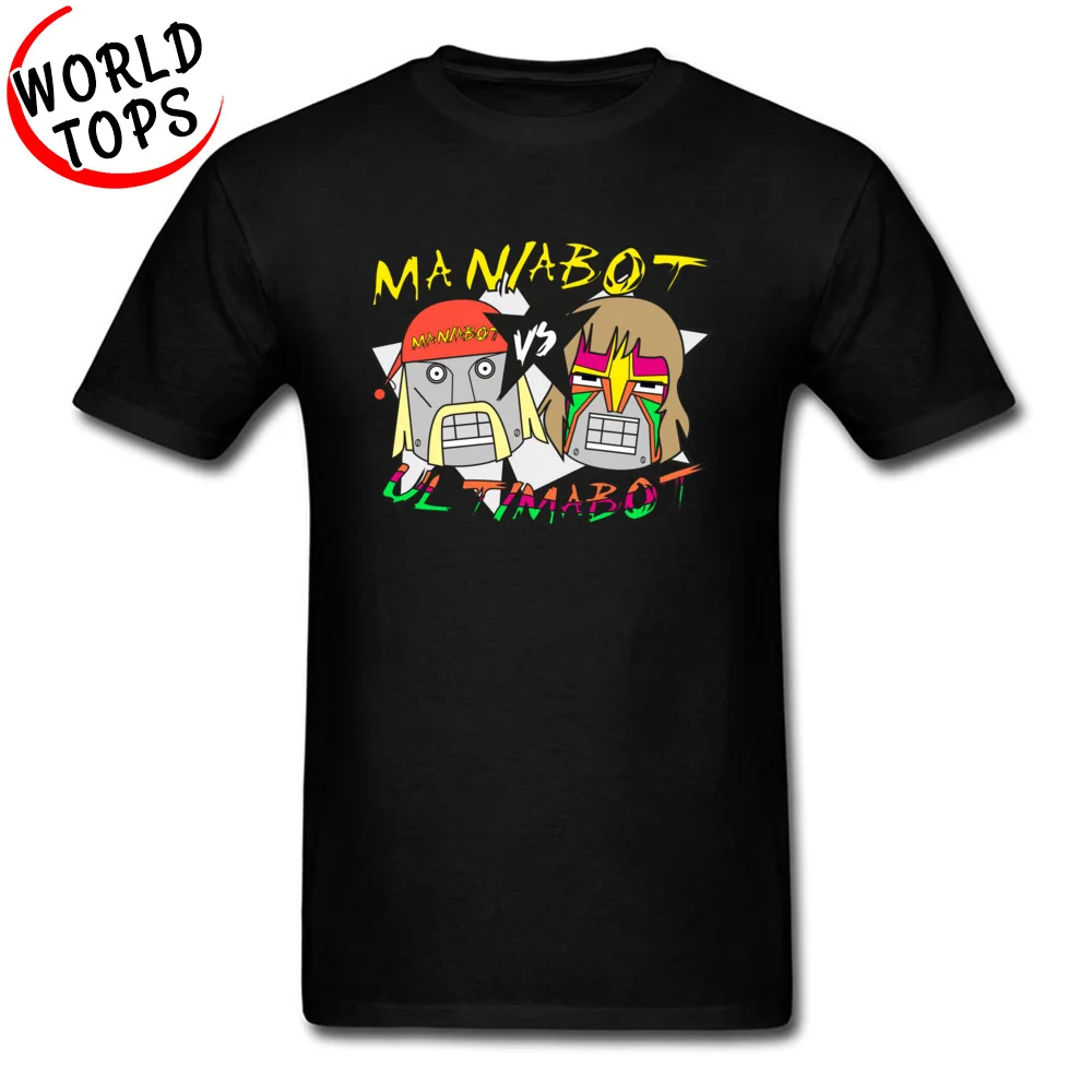 T Shirt 3D Printed Tops Tees Mother Day Brand Print Short Sleeve 100% Cotton Fabric Crew Neck Men's T-shirts Print Maniabot vs ultimabot retro wrestling parody black
