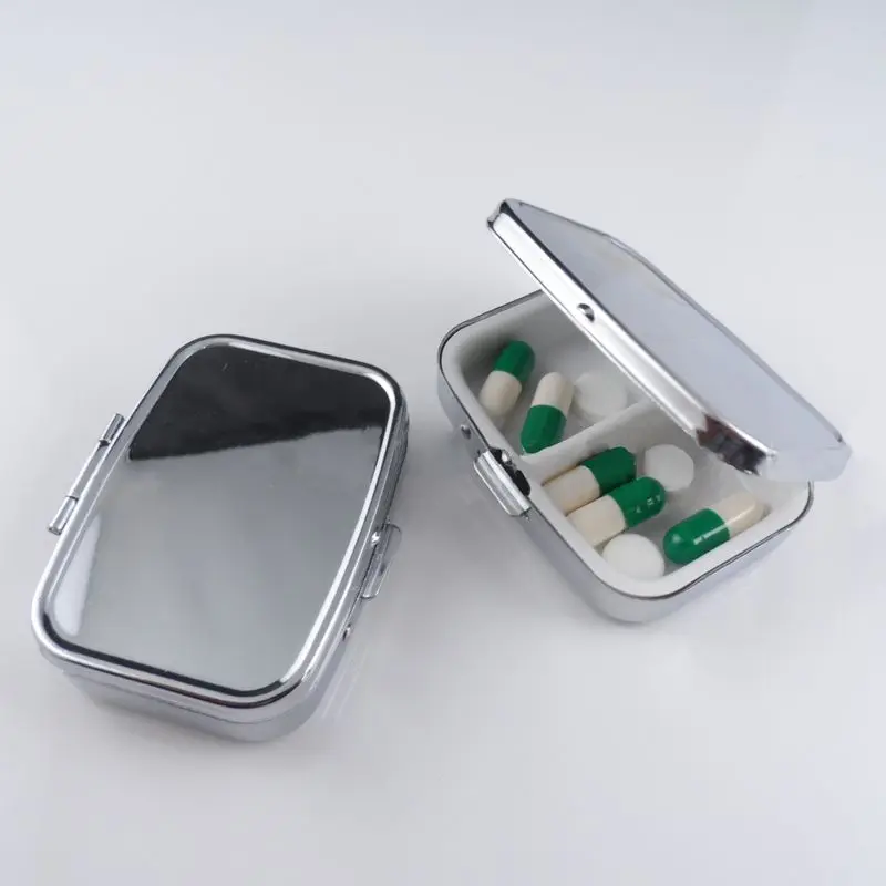 Mayitr 1pc Portable Metal PillBox 3 Styles Round Rectangle Heart Medicine Organizer Container For Pill Storage Case Holder