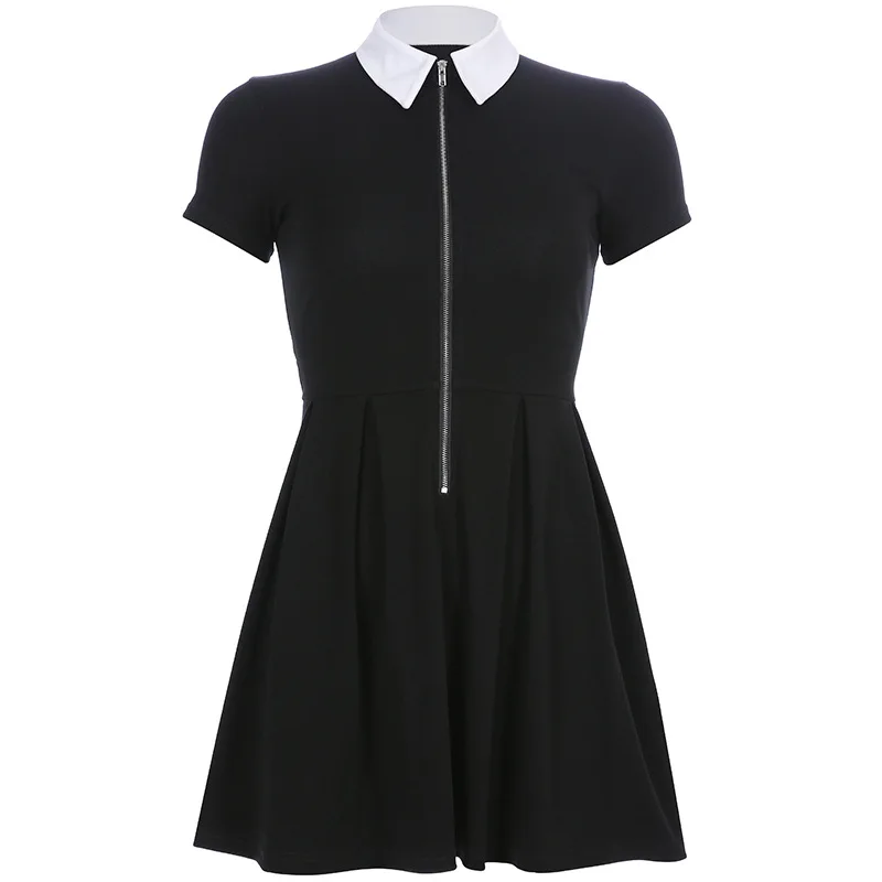 Punk Backless Pleated Dress New Black dress Harajuku prom A line Dresses Women Turn-down Collar Casual Ladies Summer famel
Punk Backless Pleated Dress New Black dress Harajuku prom A line Dresses Women Turn-down Collar Casual Ladies Summer famel