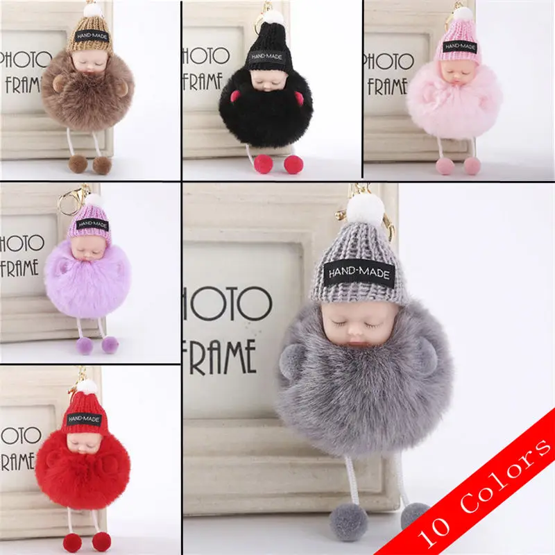 Fashion Artificial Fur Cute Doll Sleeping Baby Keychain bags Pendants Plush Hat Hair Ball Key chains Jewelry Ornaments for Car
Fashion Artificial Fur Cute Doll Sleeping Baby Keychain bags Pendants Plush Hat Hair Ball Key chains Jewelry Ornaments for Car