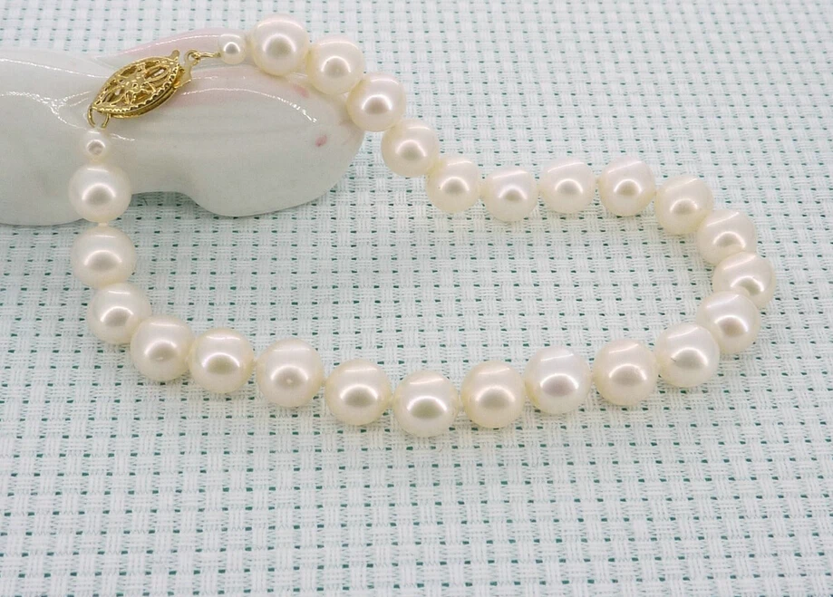 fast shipping>7.5-8mm White Fine AAA Akoya Pearl Bracelet 7.5