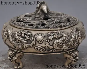 5" chinese tibet buddhism silver animal 5 dragon statue incense burner Censer
5" chinese tibet buddhism silver animal 5 dragon statue incense burner Censer