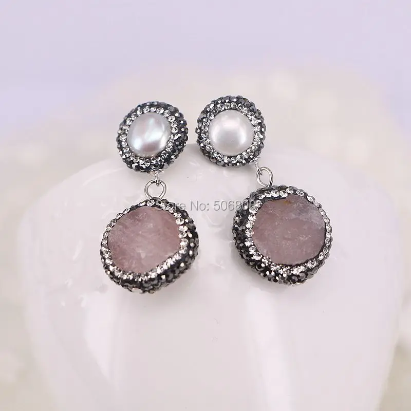 3Pairs Nature Pink Quartz Earrings, Pave Crystal Rhinestone Pearl Earring Studs
3Pairs Nature Pink Quartz Earrings, Pave Crystal Rhinestone Pearl Earring Studs