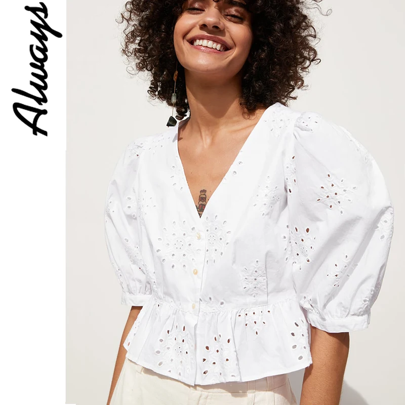 Alwayss Women v neck summer elegant floral hollow out cotton embroidered blouse shirt ladies blouses woman 2019
Alwayss Women v neck summer elegant floral hollow out cotton embroidered blouse shirt ladies blouses woman 2019