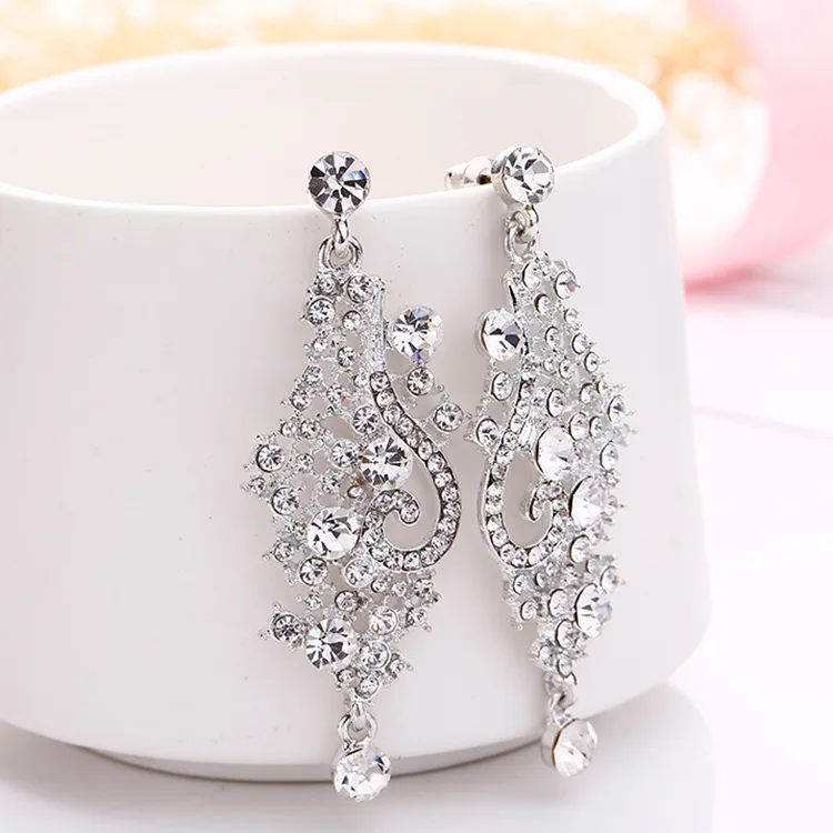 Bridal Crystal Wedding Dress Earrings AB color /silver plated drop earrings women fashion party jewelry accessories | Украшения и