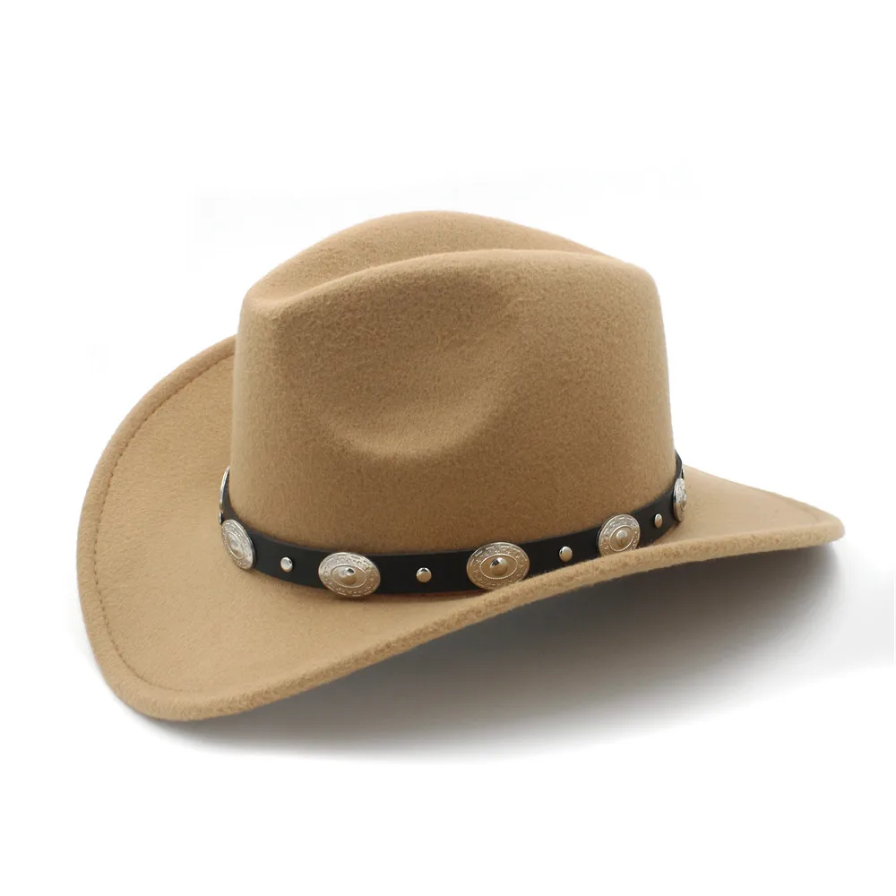Vintage Wool Children Kids Western Cowboy Hat For Boy Girl Wide Brim Cowgirl Jazz Cap With Leather Toca Sombrero Cap 54CM
Vintage Wool Children Kids Western Cowboy Hat For Boy Girl Wide Brim Cowgirl Jazz Cap With Leather Toca Sombrero Cap 54CM
